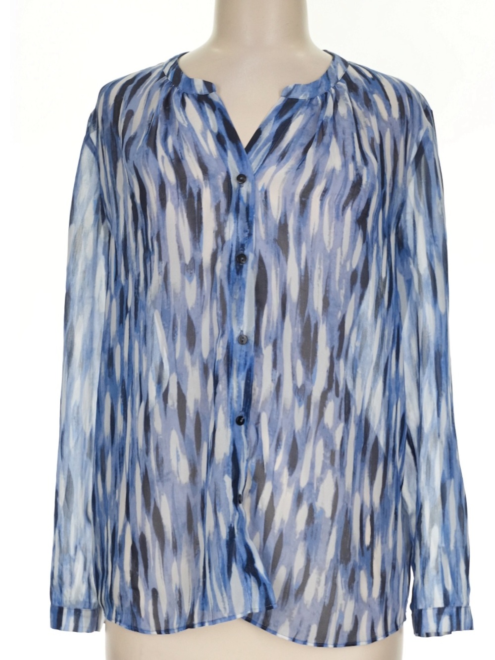 NIC+ZOE Blue White Abstract Brushstroke Button Front Blouse | Size M